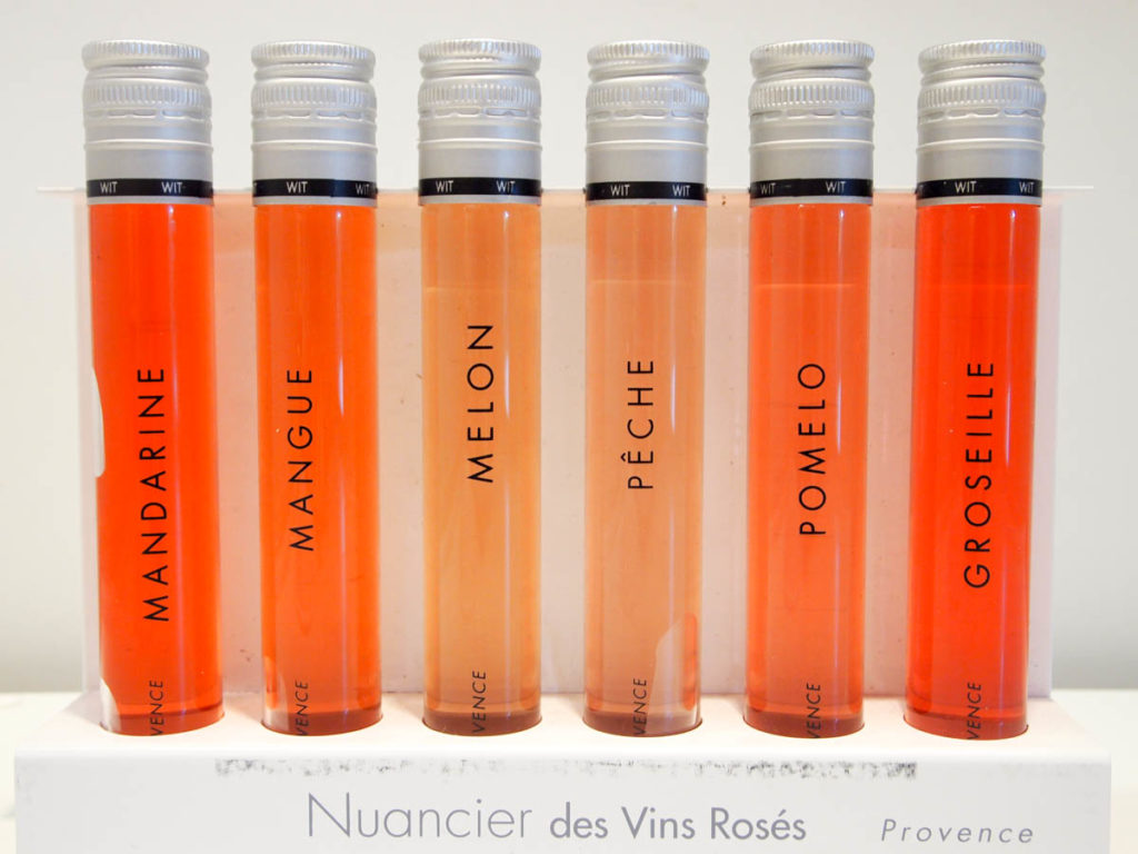 The six main Provence rosé colors. Photo by Pamela O'Neill