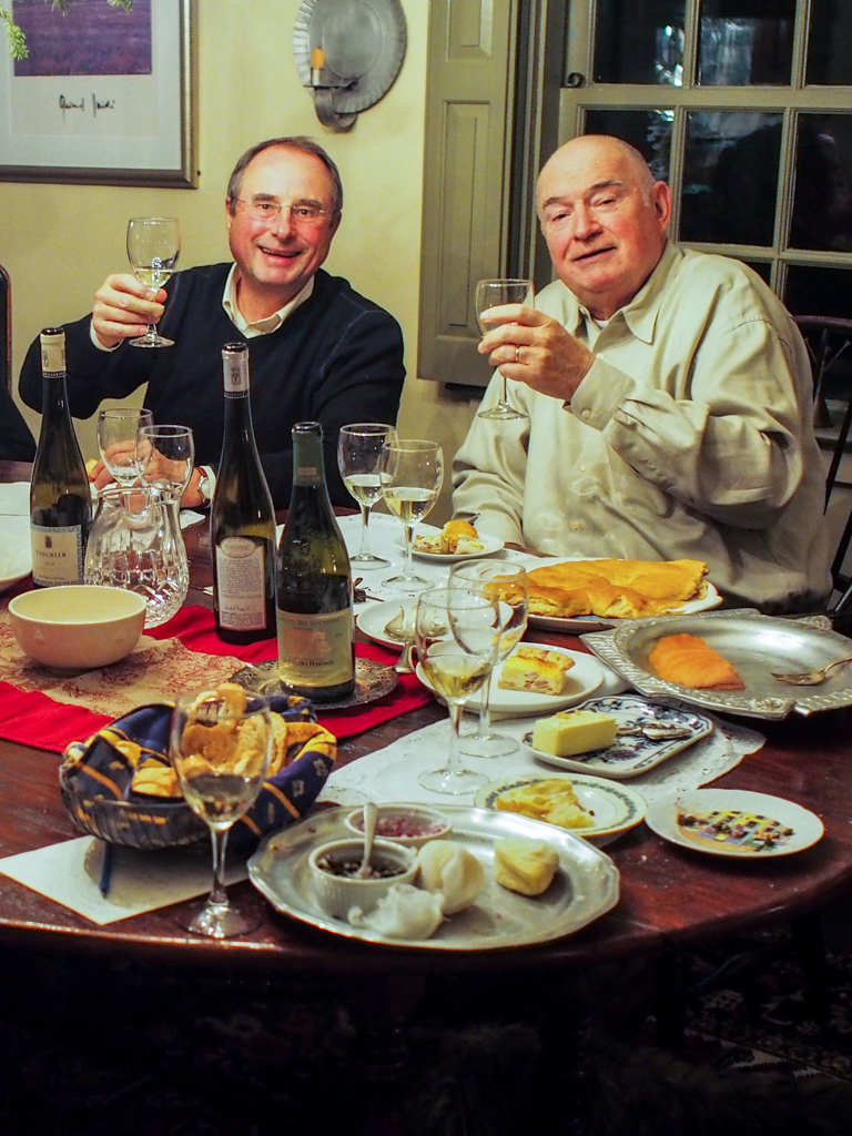 Jacques and Jerry at the table toasting to our Viogniers